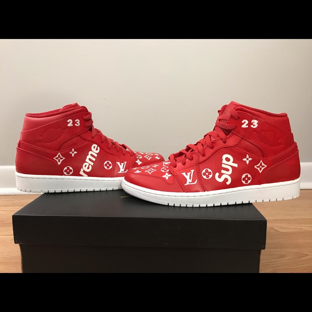 Air Jordan 1 Mid Top Custom LV Supreme Size 10